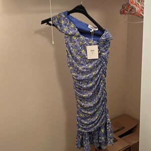 NWT, Diane Von Furstenberg Ditsy Vines Baja Blue dress, size Large